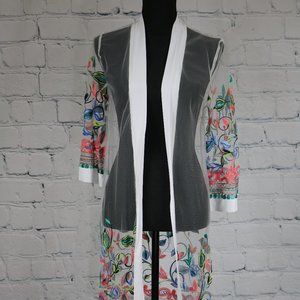 Long Sheer Embroidered Cardigan